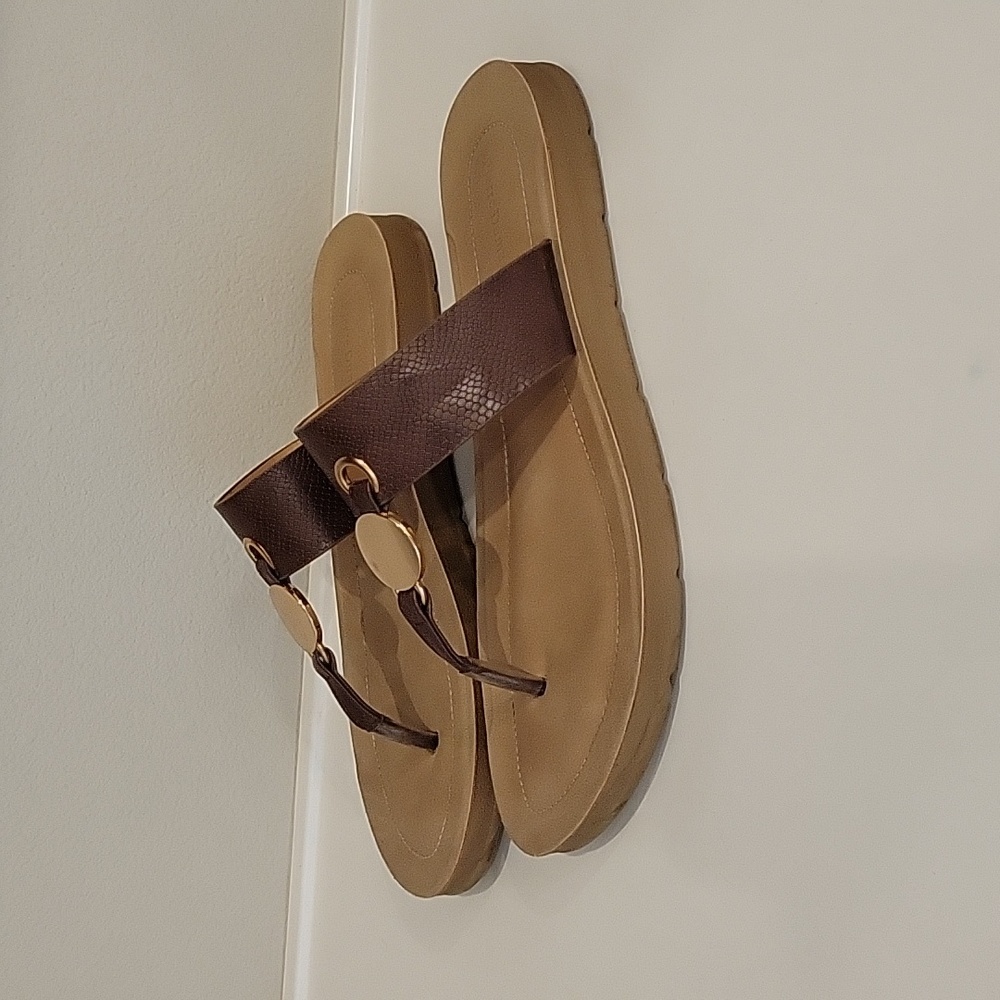 Brown Embossed Thong Sandals
